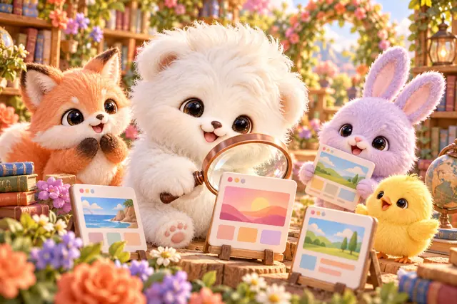 Das Maskottchen entdeckt mit einer Lupe hilfreiche Inhalte.